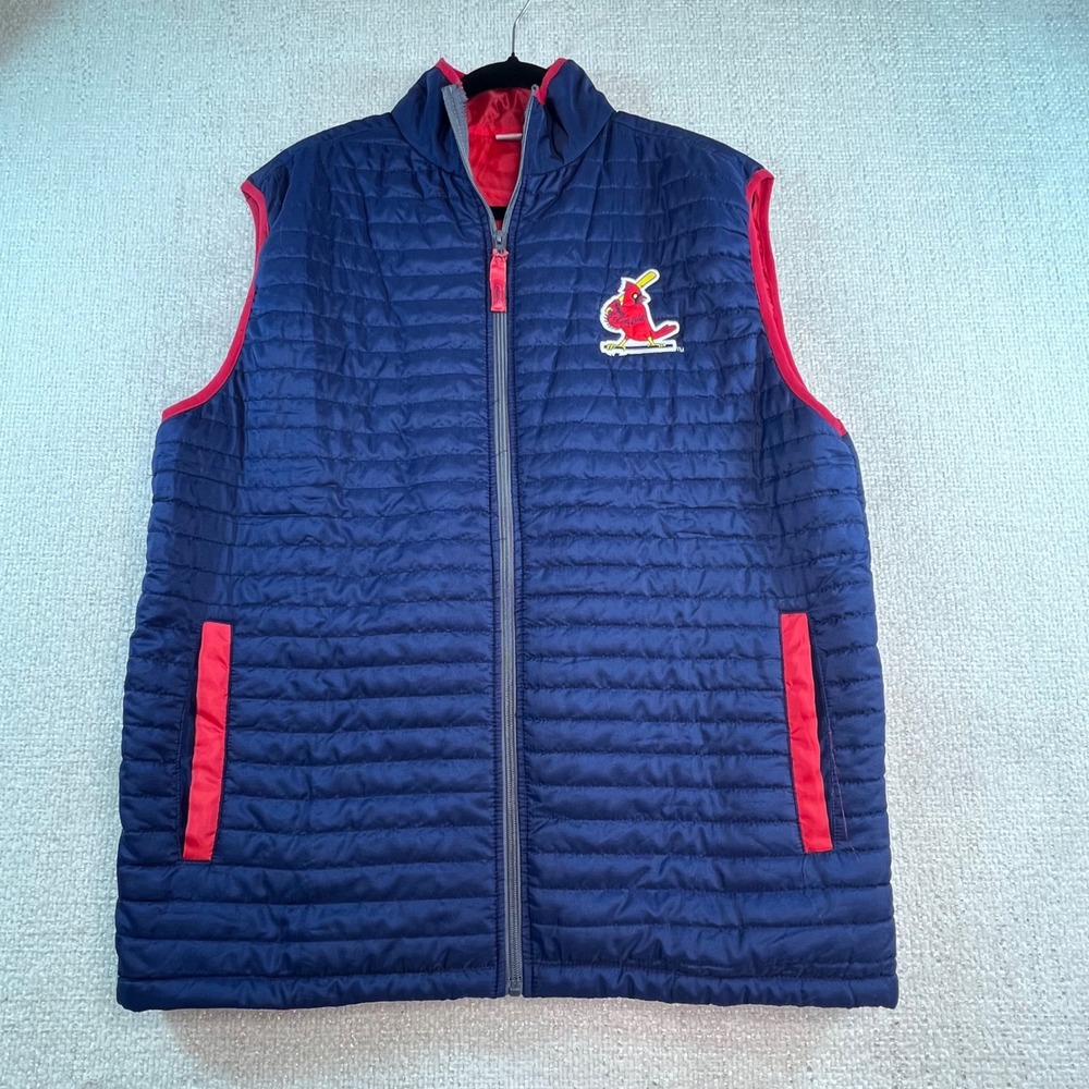 Mens St‎ Louis Cardinals Quilted Vest Adult XL Navy Red Logo